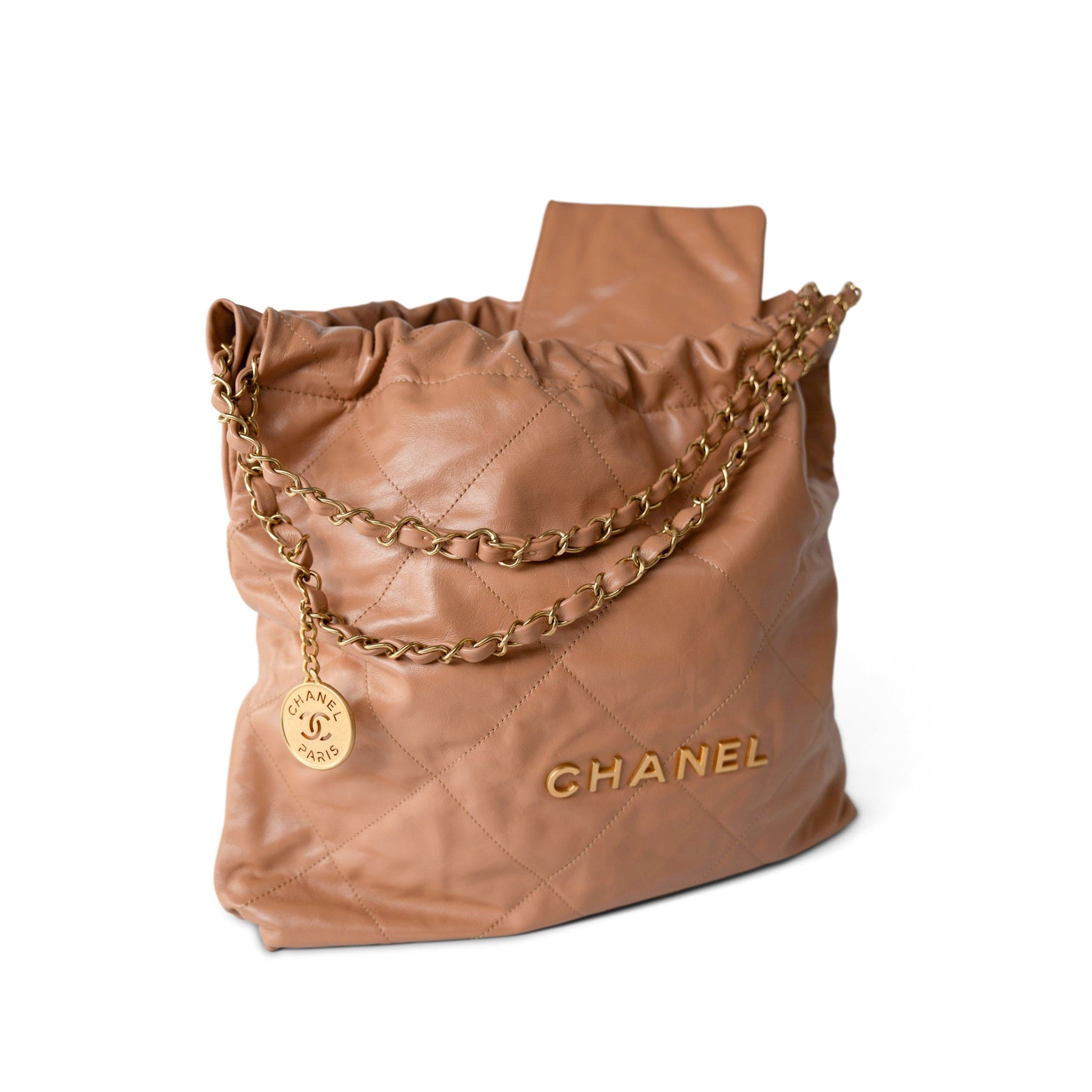 CHANEL Handbag 22 / Caramel Caramel Calfskin Quilted 22 Hobo Bag Medium Antique Gold Hardware -Knockoff
