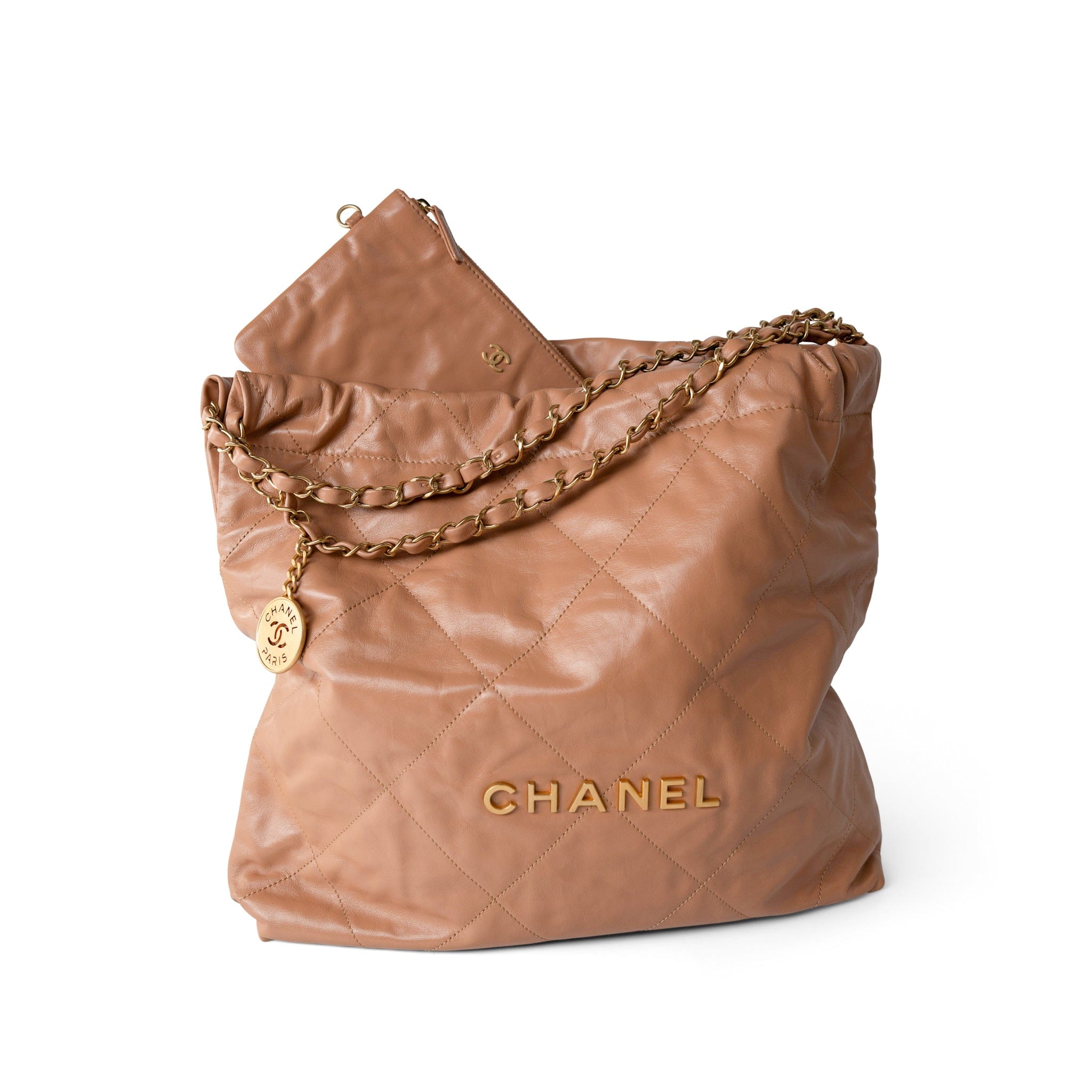 CHANEL Handbag 22 / Caramel Caramel Calfskin Quilted 22 Hobo Bag Medium Antique Gold Hardware -Knockoff
