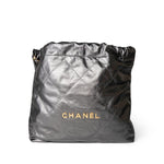 CHANEL Handbag 22 / Grey 22A Metallic Dark Grey Medium 22 Calfskin Quilted Hobo Bag Antique Gold Hardware -Knockoff
