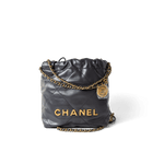 CHANEL Handbag 22 / Grey 23B Dark Grey Calfskin Quilted Mini 22 Bag Antique Gold Hardware -Knockoff
