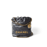 CHANEL Handbag 22 / Grey 23B Dark Grey Calfskin Quilted Mini 22 Bag Antique Gold Hardware -Knockoff
