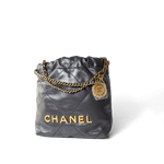 CHANEL Handbag 22 / Grey 23B Dark Grey Calfskin Quilted Mini 22 Bag Antique Gold Hardware -Knockoff
