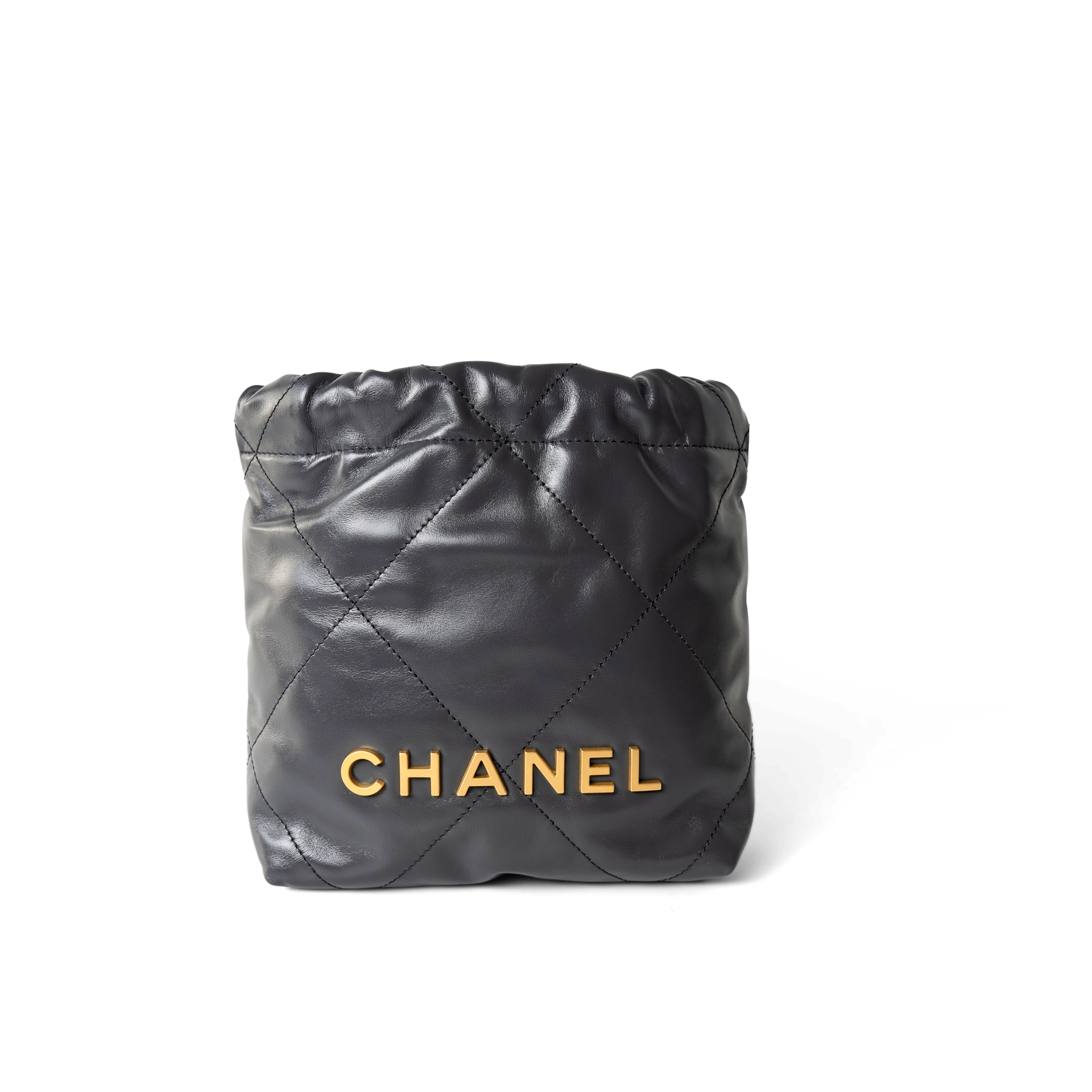 CHANEL Handbag 22 / Grey 23B Dark Grey Calfskin Quilted Mini 22 Bag Antique Gold Hardware -Knockoff
