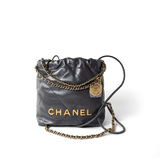 CHANEL Handbag 22 / Grey 23B Dark Grey Calfskin Quilted Mini 22 Bag Antique Gold Hardware -Knockoff
