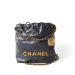 CHANEL Handbag 22 / Grey 23B Dark Grey Calfskin Quilted Mini 22 Bag Antique Gold Hardware -Knockoff
