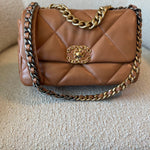 CHANEL Handbag 22A Caramel/Light Brown Lambskin Quilted 19 Flap Small Mixed Hardware -Knockoff
