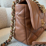 CHANEL Handbag 22A Caramel/Light Brown Lambskin Quilted 19 Flap Small Mixed Hardware -Knockoff
