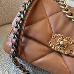 CHANEL Handbag 22A Caramel/Light Brown Lambskin Quilted 19 Flap Small Mixed Hardware -Knockoff
