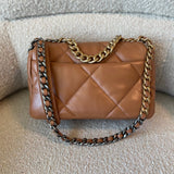 CHANEL Handbag 22A Caramel/Light Brown Lambskin Quilted 19 Flap Small Mixed Hardware -Knockoff
