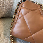 CHANEL Handbag 22A Caramel/Light Brown Lambskin Quilted 19 Flap Small Mixed Hardware -Knockoff
