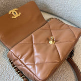 CHANEL Handbag 22A Caramel/Light Brown Lambskin Quilted 19 Flap Small Mixed Hardware -Knockoff
