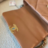 CHANEL Handbag 22A Caramel/Light Brown Lambskin Quilted 19 Flap Small Mixed Hardware -Knockoff
