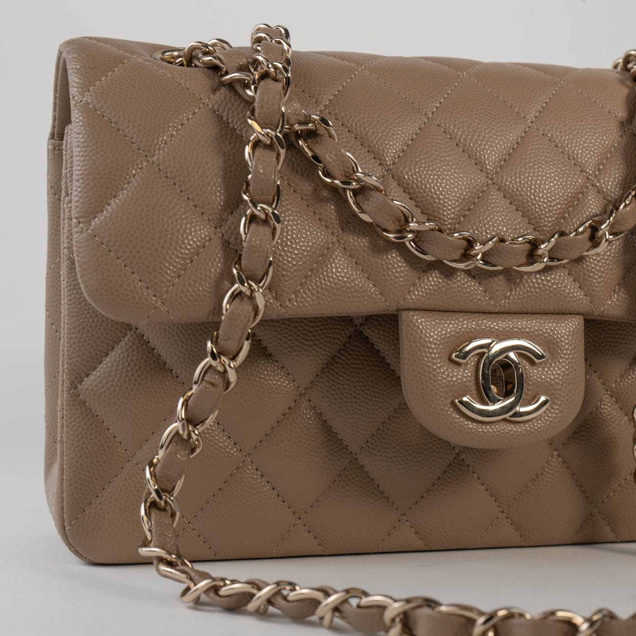 CHANEL Handbag 22A Dark Beige Caviar Quilted Classic Flap Small with Light Gold Hardware -Knockoff
