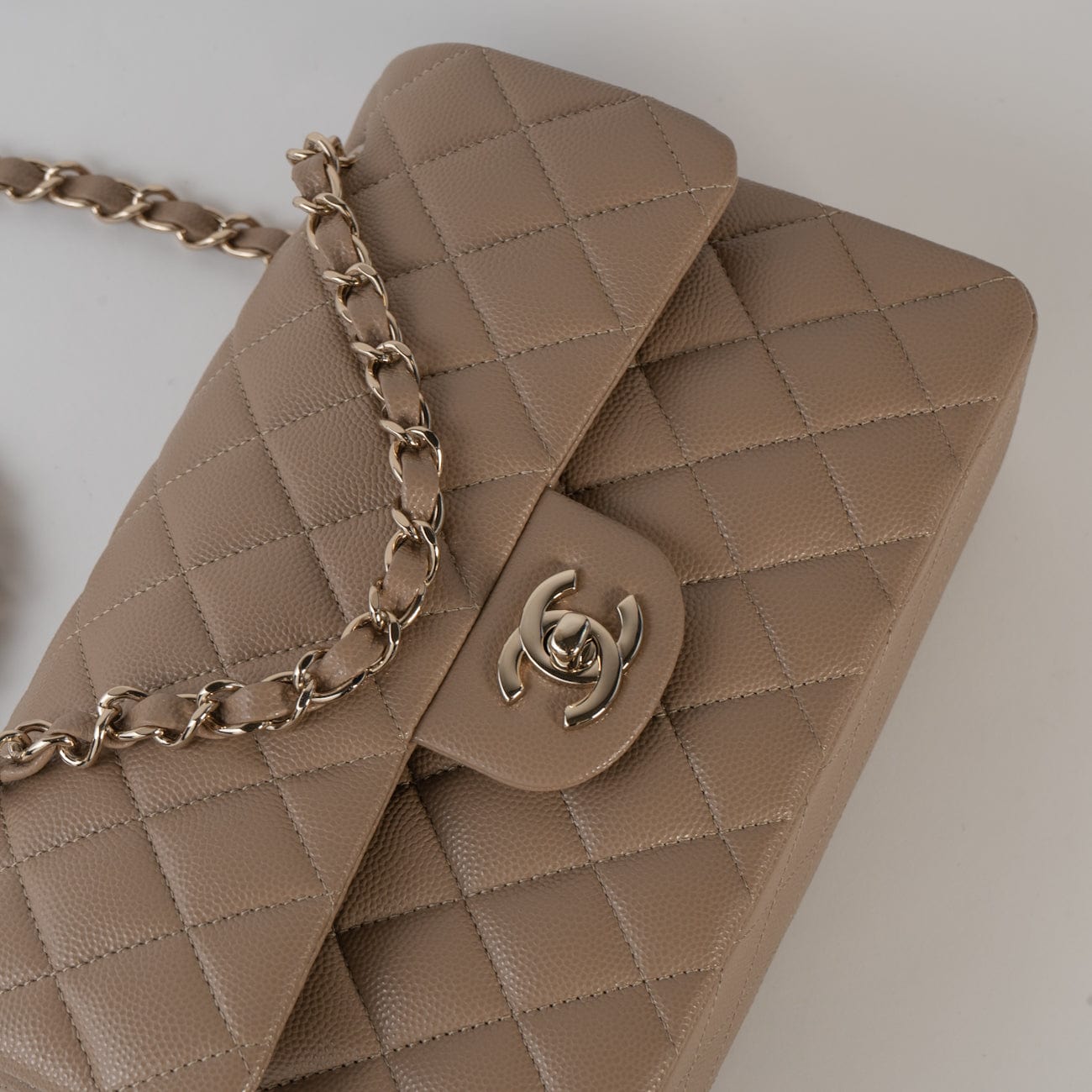 CHANEL Handbag 22A Dark Beige Caviar Quilted Classic Flap Small with Light Gold Hardware -Knockoff
