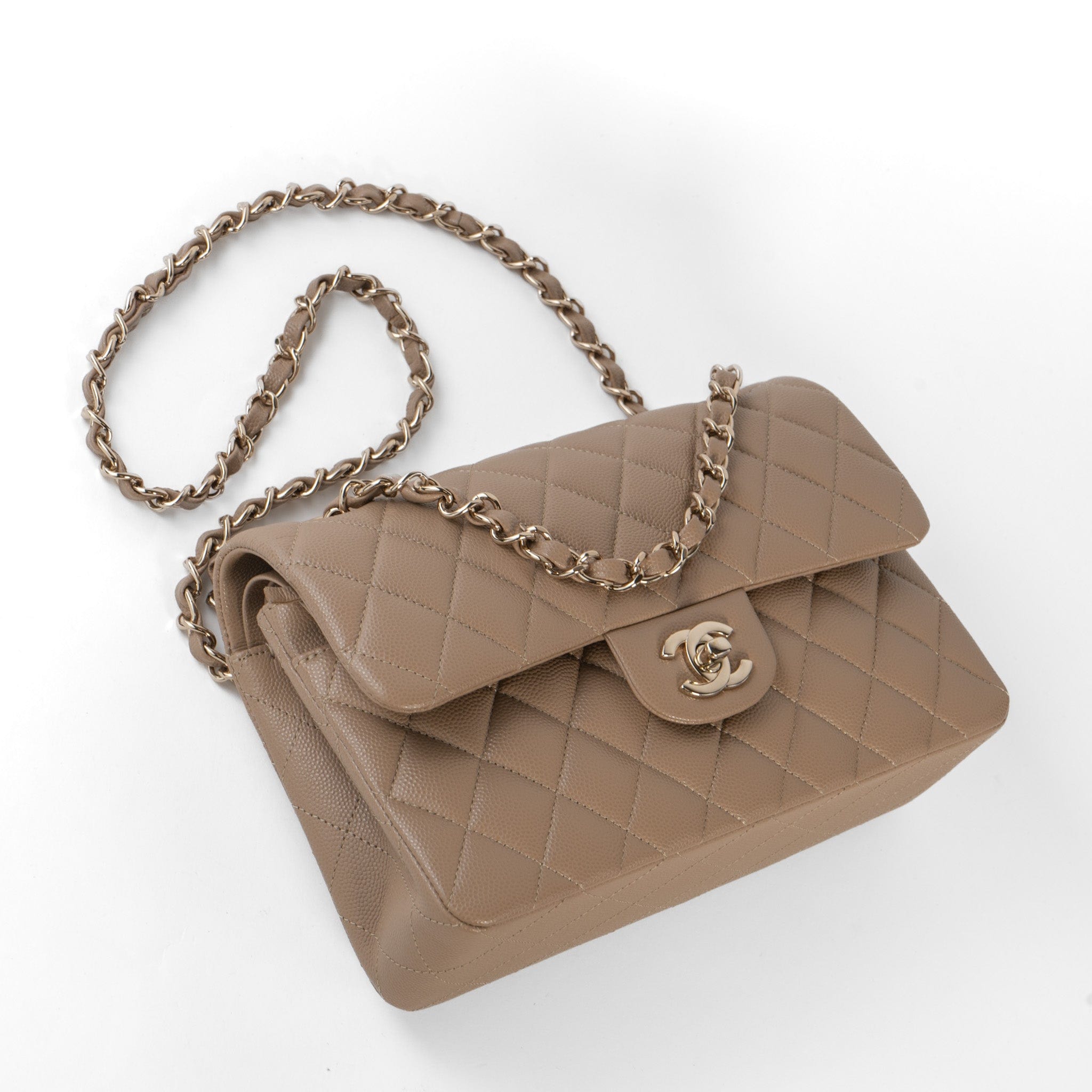 CHANEL Handbag 22A Dark Beige Caviar Quilted Classic Flap Small with Light Gold Hardware -Knockoff
