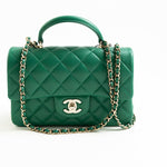 CHANEL Handbag 22A Emerald Green Lambskin Quilted Mini Top Handle LGHW -Knockoff
