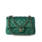 CHANEL Handbag 22A Iridescent Green Lambskin Quilted Mini Rectangular Single Flap Light Gold Hardware -Knockoff
