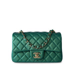 CHANEL Handbag 22A Iridescent Green Lambskin Quilted Mini Rectangular Single Flap Light Gold Hardware -Knockoff
