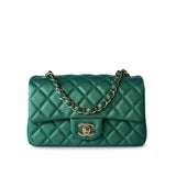 CHANEL Handbag 22A Iridescent Green Lambskin Quilted Mini Rectangular Single Flap Light Gold Hardware -Knockoff
