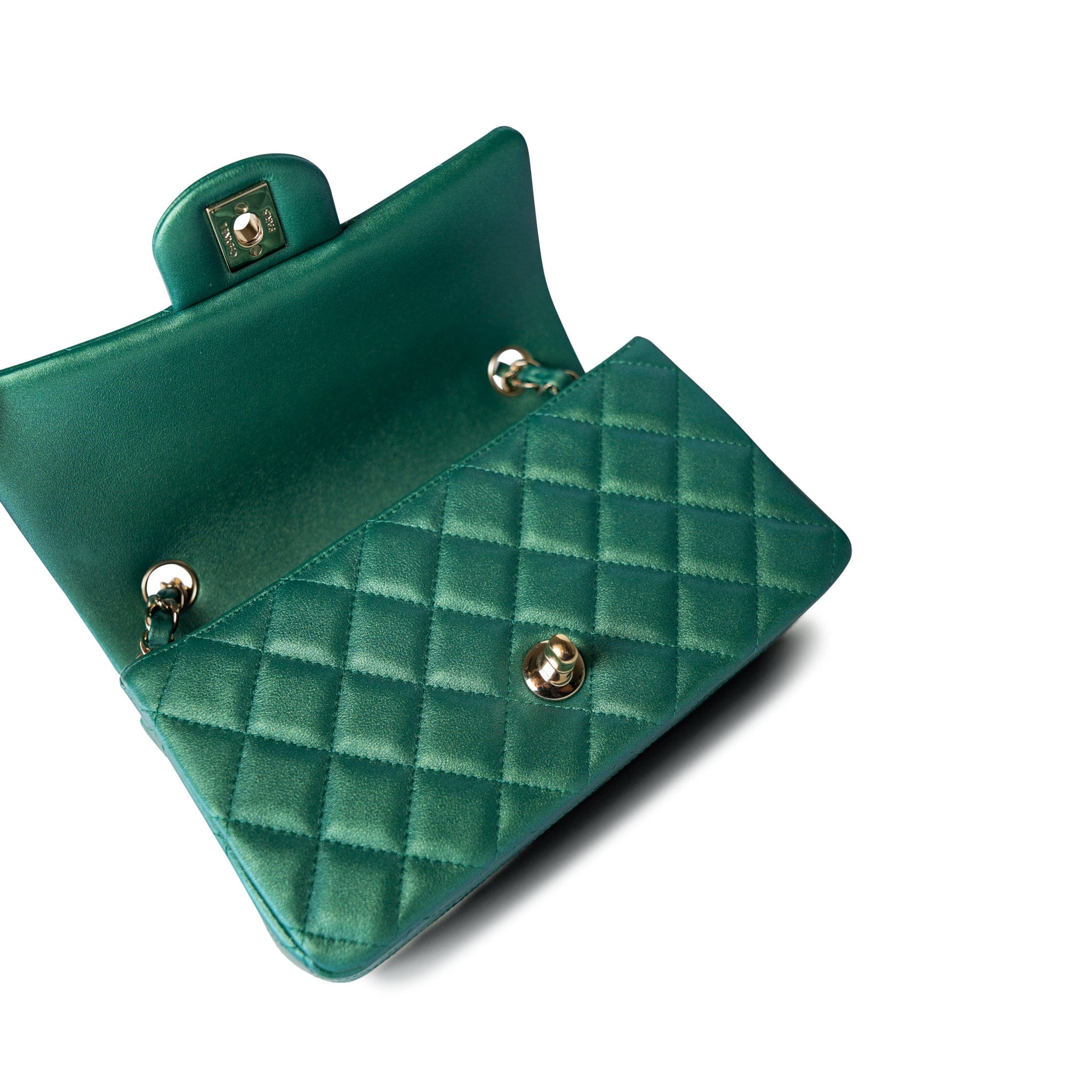 CHANEL Handbag 22A Iridescent Green Lambskin Quilted Mini Rectangular Single Flap Light Gold Hardware -Knockoff
