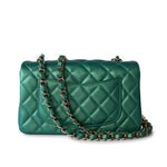 CHANEL Handbag 22A Iridescent Green Lambskin Quilted Mini Rectangular Single Flap Light Gold Hardware -Knockoff
