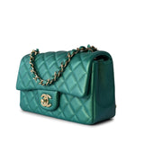 CHANEL Handbag 22A Iridescent Green Lambskin Quilted Mini Rectangular Single Flap Light Gold Hardware -Knockoff
