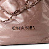 CHANEL Handbag 22A Metallic Pink / Rose Calfskin Quilted 22 Bag Drawstring Bag Small Rose Gold Hardware -Knockoff
