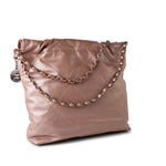 CHANEL Handbag 22A Metallic Pink / Rose Calfskin Quilted 22 Bag Drawstring Bag Small Rose Gold Hardware -Knockoff
