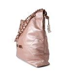 CHANEL Handbag 22A Metallic Pink / Rose Calfskin Quilted 22 Bag Drawstring Bag Small Rose Gold Hardware -Knockoff
