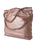 CHANEL Handbag 22A Metallic Pink / Rose Calfskin Quilted 22 Bag Drawstring Bag Small Rose Gold Hardware -Knockoff
