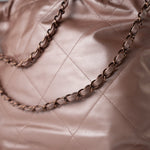 CHANEL Handbag 22A Metallic Pink / Rose Calfskin Quilted 22 Bag Drawstring Bag Small Rose Gold Hardware -Knockoff
