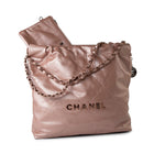 CHANEL Handbag 22A Metallic Pink / Rose Calfskin Quilted 22 Bag Drawstring Bag Small Rose Gold Hardware -Knockoff
