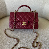 CHANEL Handbag 22A Mini Burgundy Lambskin Quilted Single Flap with Top handle Light Gold Hardware -Knockoff
