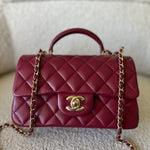 CHANEL Handbag 22A Mini Burgundy Lambskin Quilted Single Flap with Top handle Light Gold Hardware -Knockoff
