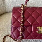 CHANEL Handbag 22A Mini Burgundy Lambskin Quilted Single Flap with Top handle Light Gold Hardware -Knockoff
