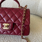 CHANEL Handbag 22A Mini Burgundy Lambskin Quilted Single Flap with Top handle Light Gold Hardware -Knockoff
