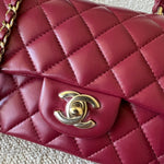 CHANEL Handbag 22A Mini Burgundy Lambskin Quilted Single Flap with Top handle Light Gold Hardware -Knockoff
