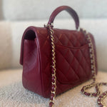 CHANEL Handbag 22A Mini Burgundy Lambskin Quilted Single Flap with Top handle Light Gold Hardware -Knockoff
