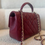 CHANEL Handbag 22A Mini Burgundy Lambskin Quilted Single Flap with Top handle Light Gold Hardware -Knockoff
