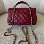 CHANEL Handbag 22A Mini Burgundy Lambskin Quilted Single Flap with Top handle Light Gold Hardware -Knockoff
