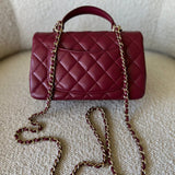 CHANEL Handbag 22A Mini Burgundy Lambskin Quilted Single Flap with Top handle Light Gold Hardware -Knockoff
