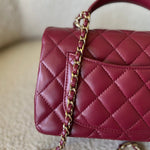 CHANEL Handbag 22A Mini Burgundy Lambskin Quilted Single Flap with Top handle Light Gold Hardware -Knockoff
