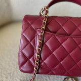 CHANEL Handbag 22A Mini Burgundy Lambskin Quilted Single Flap with Top handle Light Gold Hardware -Knockoff
