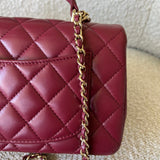 CHANEL Handbag 22A Mini Burgundy Lambskin Quilted Single Flap with Top handle Light Gold Hardware -Knockoff
