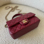 CHANEL Handbag 22A Mini Burgundy Lambskin Quilted Single Flap with Top handle Light Gold Hardware -Knockoff
