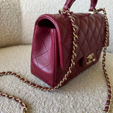 CHANEL Handbag 22A Mini Burgundy Lambskin Quilted Single Flap with Top handle Light Gold Hardware -Knockoff
