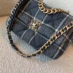 CHANEL Handbag 22A Navy Blue Ecru Tweed Quilted 19 Flap Small Mixed Hardware -Knockoff
