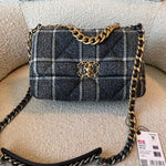 CHANEL Handbag 22A Navy Blue Ecru Tweed Quilted 19 Flap Small Mixed Hardware -Knockoff
