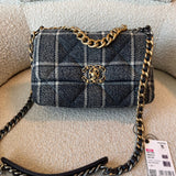 CHANEL Handbag 22A Navy Blue Ecru Tweed Quilted 19 Flap Small Mixed Hardware -Knockoff
