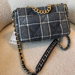 CHANEL Handbag 22A Navy Blue Ecru Tweed Quilted 19 Flap Small Mixed Hardware -Knockoff
